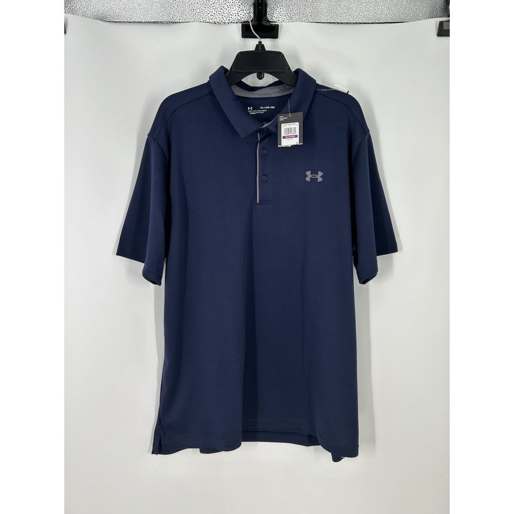 Under Armour Short Sleeve Tech Polo Shirt Solid Navy Blue Loose Mens 2XL XXL